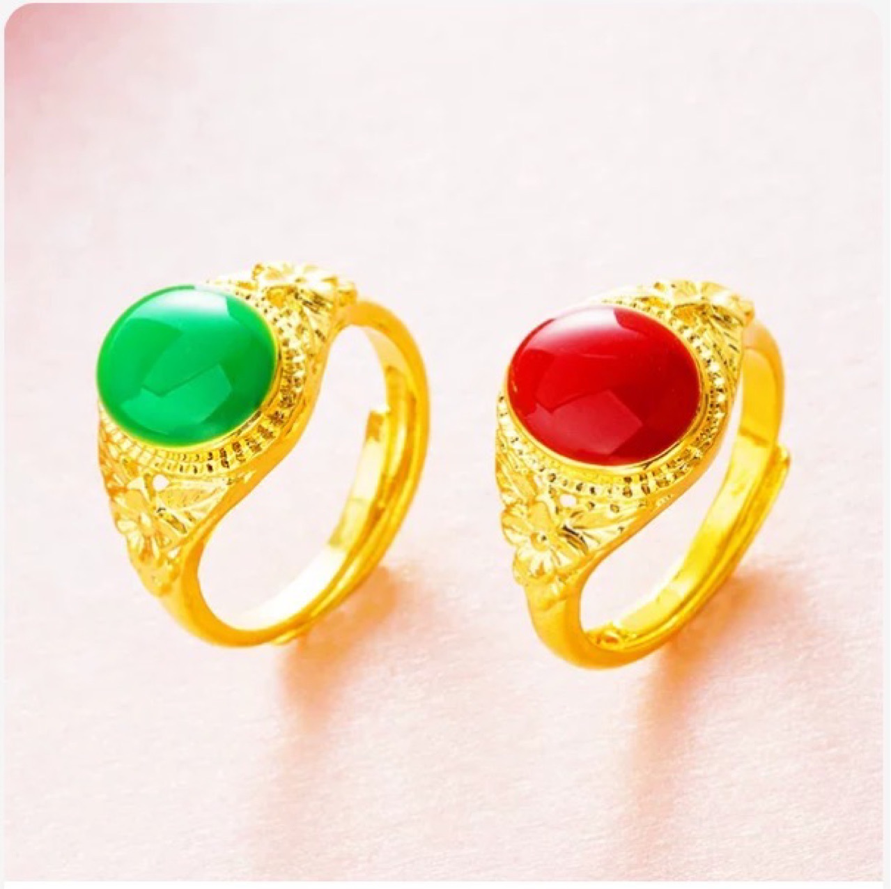 Designer ring voor dames verguld met rode en groene edelstenen_voghion.com