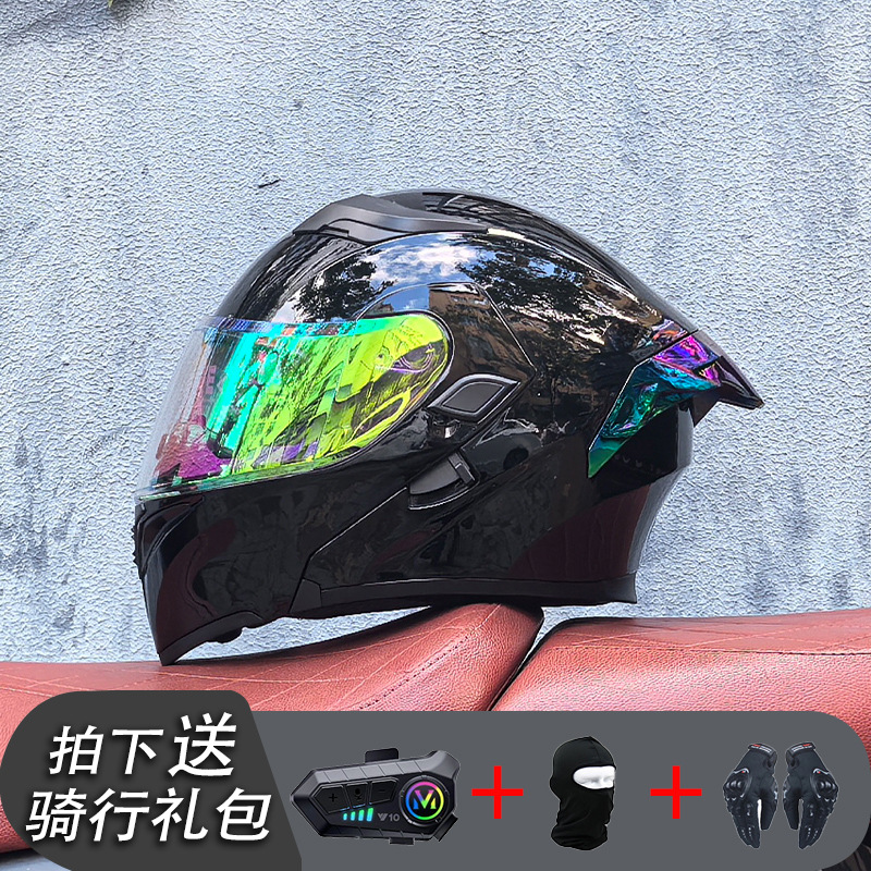ORZ Casco de carreras Casco de doble lente totalmente cubierto para hombre Casco completo Four Seasons Travel Rally Casco completo Personalidad Bluetooth