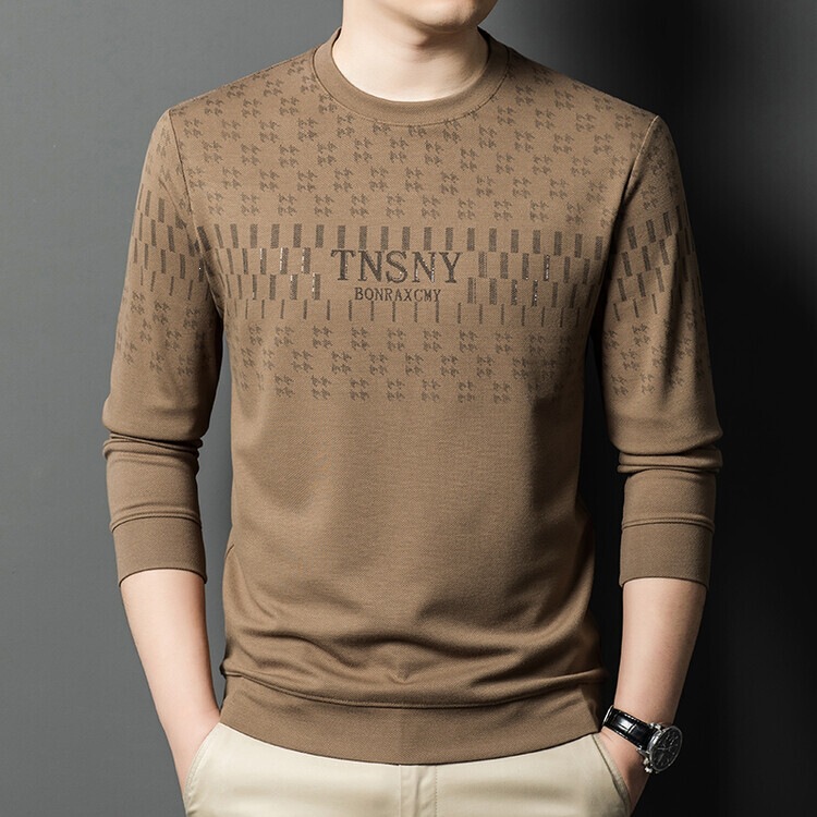 Kashi breathable men's skin-friendly pullover 2026 round neck long-sleeve t-shirt sweatshirt new top base shirt Kashi breathable men's skin-friendly pullover 2026 round neck long-sleeve t-shirt sweatshirt new top base shirt