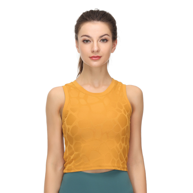 夏季新款裸感瑜伽背心女 提花带胸垫瑜伽服抗菌无袖健身运动内衣