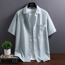 速卖通外贸爆款衬衣男代发夏季男士时尚纯色短袖衬衫潮流简约款式