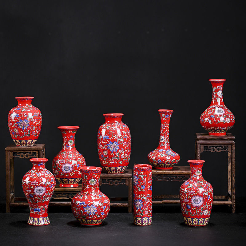 Ceramic Enamel Mini Flower Vase Ornaments Hydroponic Pottery Flower Pot Home Living Room Flower Dried Flower