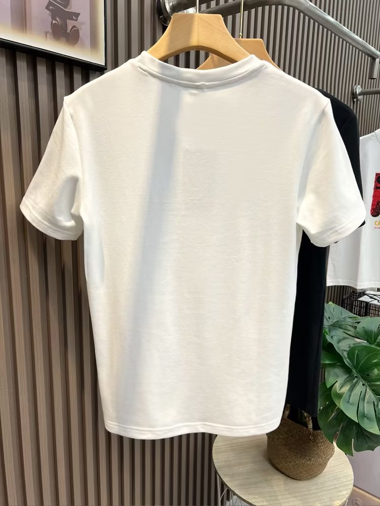 T-shirt jeune col rond, Instagram quotidien, marque tendance lettres et chiffres, texte d'été, manches 5/4, standard pour hommes_voghion.com