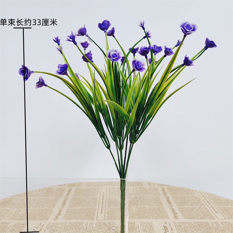 Flores de plástico falsas de una sola flor yucari hierba de agua decoración cercas de flores llenas de estrellas pequeñas flores de flores de simulación de flores verdes rosas