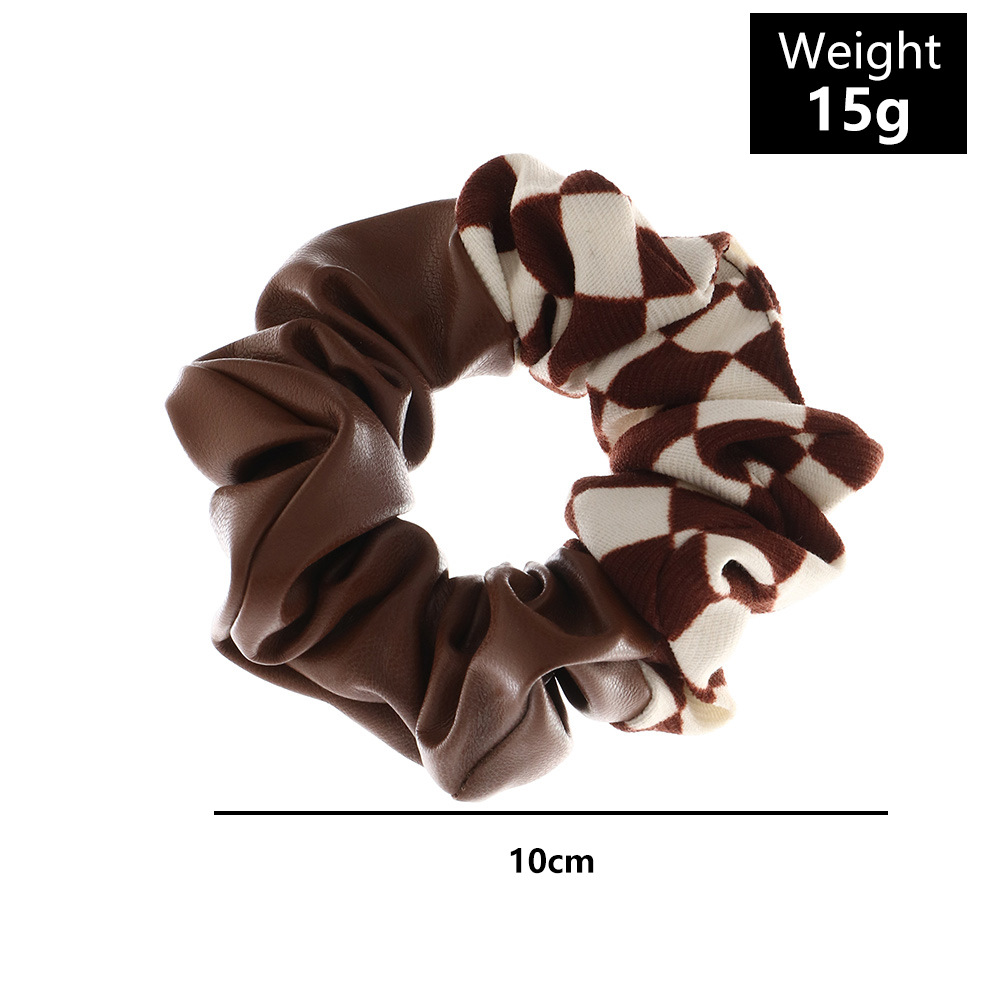 Korean New Plaid Hair Band Leather Surface Tie Ponytail Hair String Large Intestine Ring Balls Hair Band Rope All-matching Internet Celebrity Women display picture 2