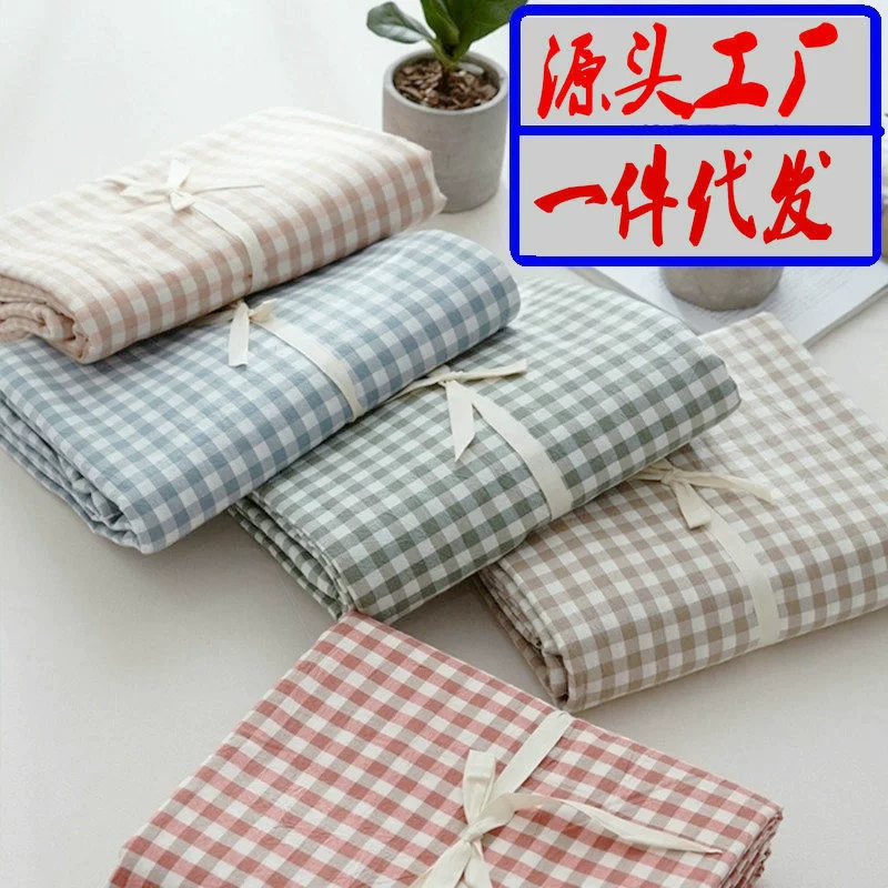 Стираная хлопковая постельная шляпа хлопковые простыни однотонные клетчатые хлопковые одинарные кровати 1,5 м, двойная кровать 1,8 м, шляпа, окрашенная пряжей, поколение волос