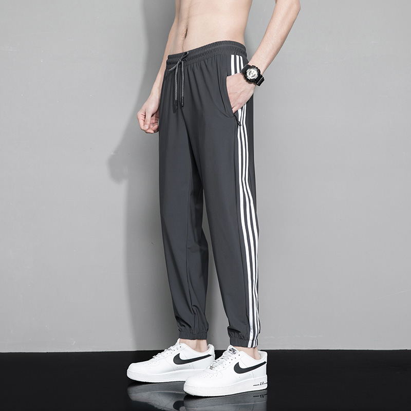 Moda tobillo-atado pantalones de seda de hielo verano ligero tobillo atado pantalones casuales deportes de moda tobillo-longitud pantalones de los hombres