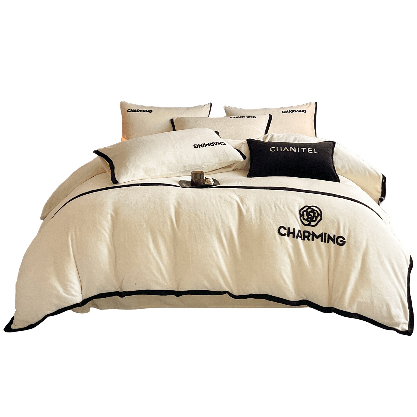 Invierno de cuatro piezas de seda de coral sábanas de seda de doble cara cubierta de edredón de brida de cama de seda