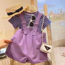 女童背带套装夏装2026夏季童装儿童洋气短袖小女孩T恤裤子两件套