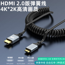 mini hdmiI转hdmi/micro hd2.0版4k弹簧线电脑传输单反相机可伸缩