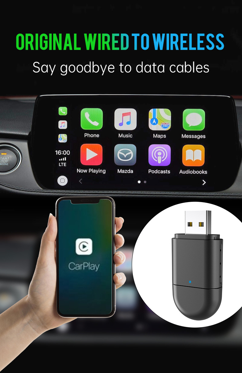 Cross-border carplay box wired to wireless double-headed wireless carplay adapter car machine interconnection box