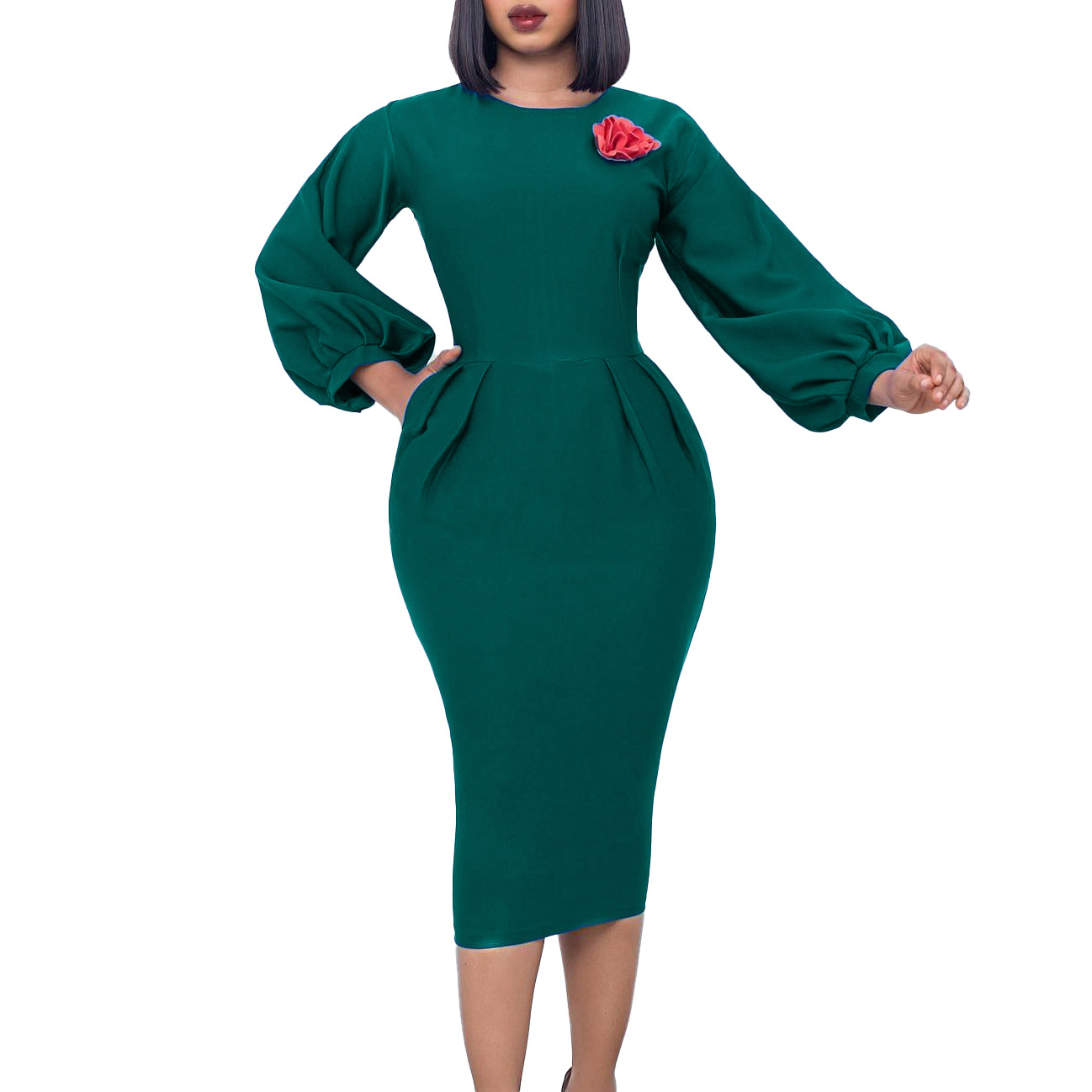 Women's Clothing autumn and winter new solid color bag hip professional OL temperament large size African dress_voghion.com
