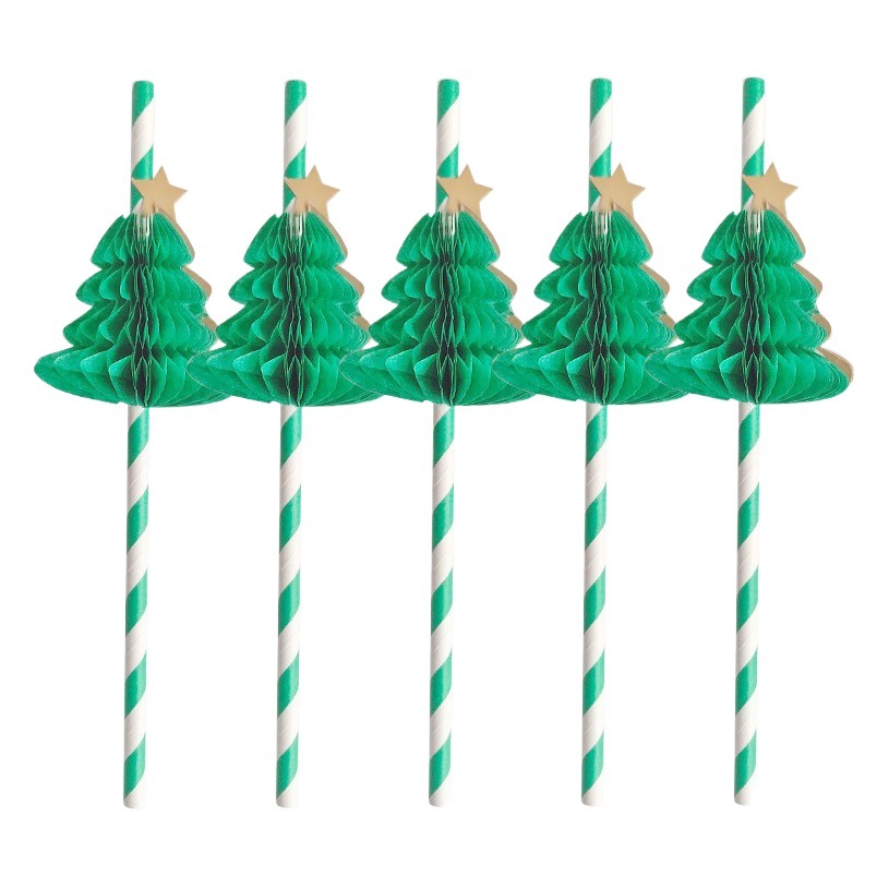 Fábrica en stock al por mayor creativo tridimensional árbol de Navidad fiesta decoración Pino panal verde paja de papel desechable