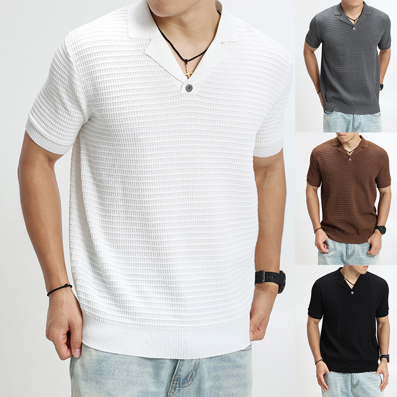 Cuba cuello polo camiseta camiseta de manga corta hombre waffle viejo viento de negocios hielo verano fábrica transfronteriza al por mayor