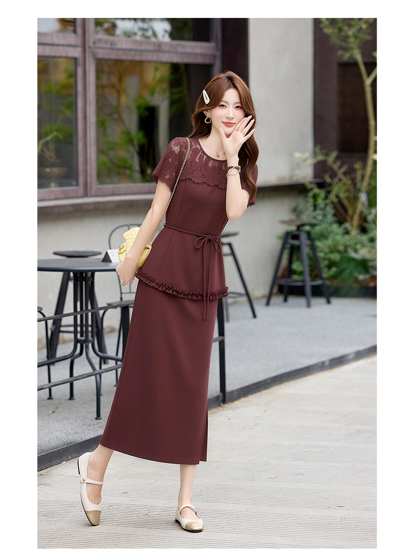 Bộ áo ren + chân váy hai mảnh nữ tính thanh lịch SX92621 — màu đen, Đỏ chà là, màu trắng ngà chi tiết 29