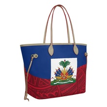 波利尼西亚海地图案设计女士手提包方型手拿托特包PU革复古风包包