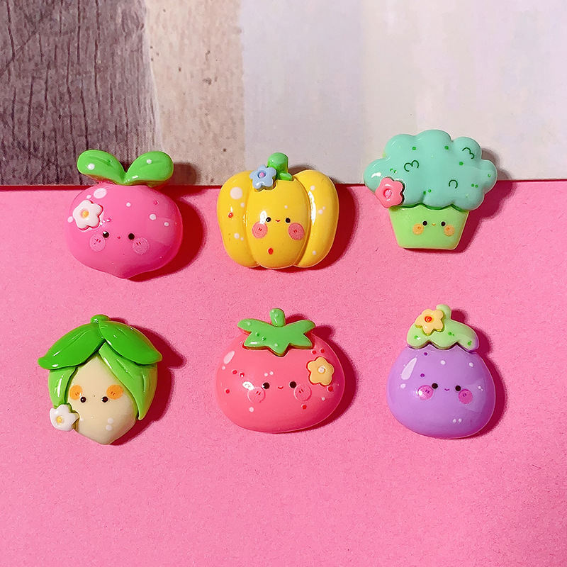 Caricatura color vegetal emoji DIY accesorios de resina crema pegamento para el cabello colgante caja de teléfono móvil botón de zapatos material hecho a mano
