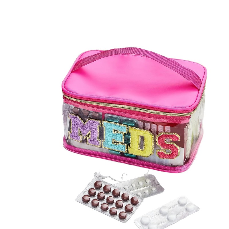 Amazon MEDS 薬箱刺繍文字化粧品袋透明 PVC 収納袋旅行トイレタリーバッグハンドバッグ|undefined