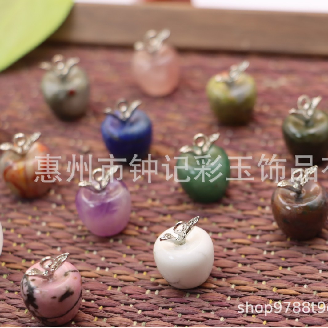 天然玉石白水晶玛瑙玉石苹果DIY摆件外贸水晶多彩12色圣诞节礼物
