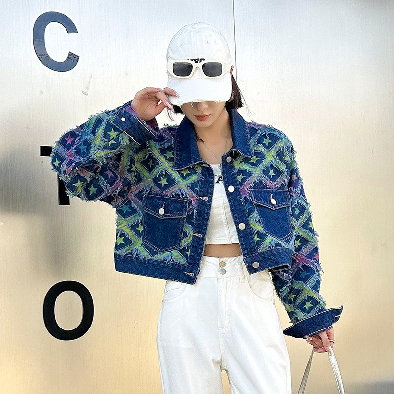 Design denim short demi-season trend jacket