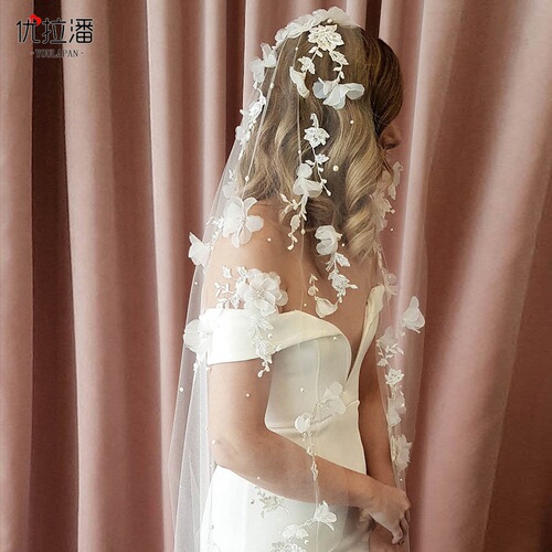 Ulapan, Japanese and Korean fairy flowers, extra wide 3-meter trailing long veil, veil bride main wedding dress accessories V52