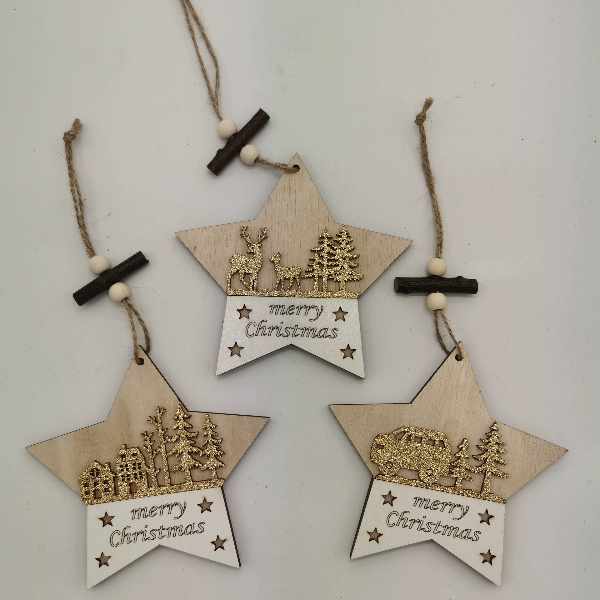DIY ювелирные изделия деревянный Рождественский подарок кулон Снежинка любовь пятиконечная звезда древесная щепа Внешняя торговля творческий стиль