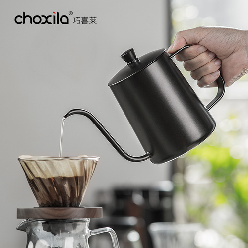 Hand brewed coffee pot 304 stainless steel Teflon hanging ear long mouth pot narrow mouth pot with lid 600ml coffee utensil
