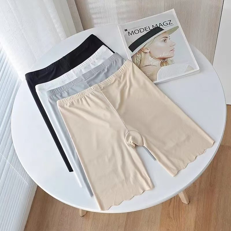 Cross-Border Plus Size Safety Pants for Women Summer Ice Silk High Waist Anti-Exposure Five-Point Leggings Thin Factory Direct Sale