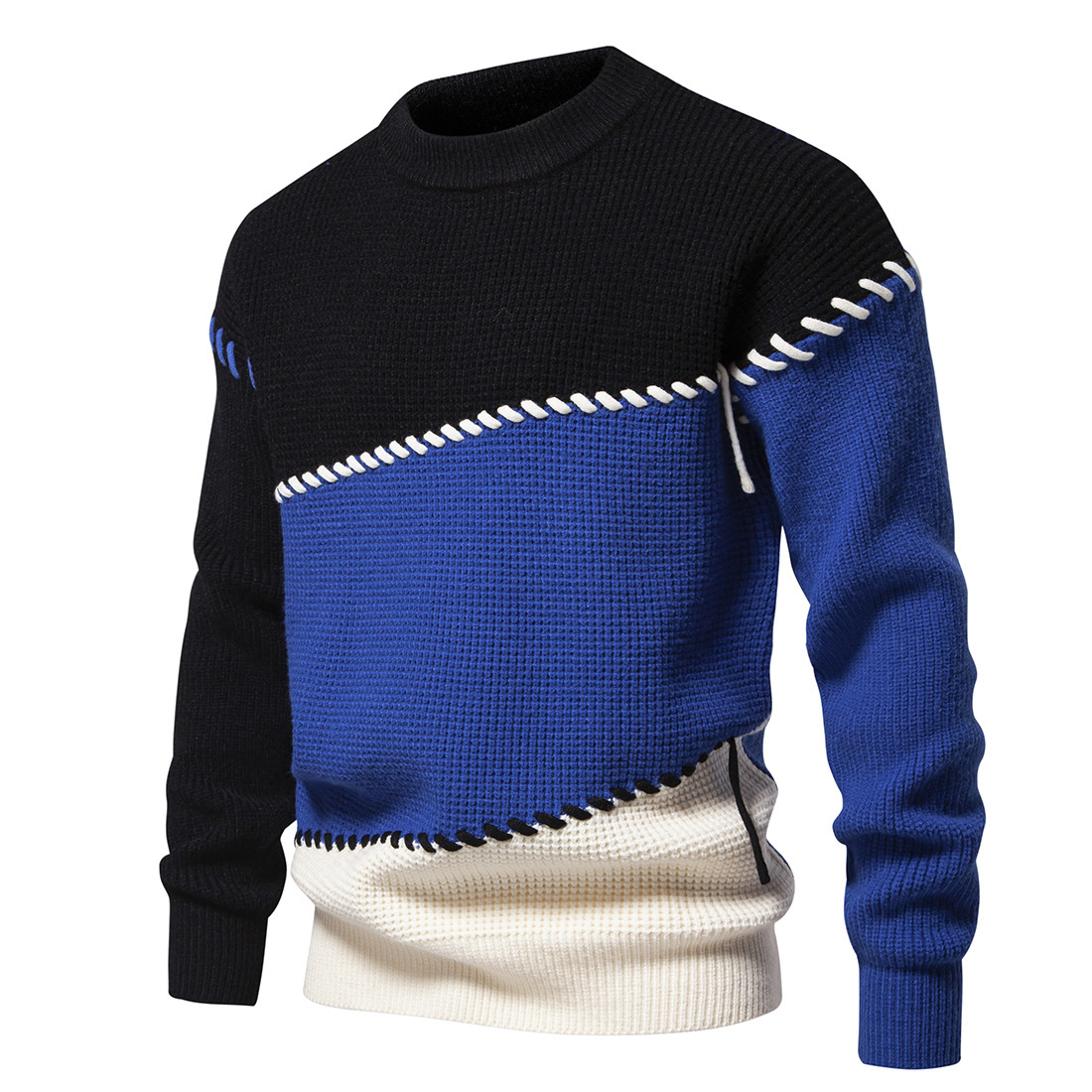 Jesensko-zimski novi moški debeli pulover z vzorcem pletenine, ohlapen in lenoben pleten pulover_voghion.com