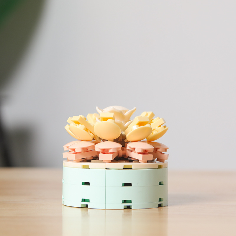 JAKI Jiaqi bloques de construcción suculenta olla montaje decoración interior simulación flor planta juguete lindo regalo la muchacha