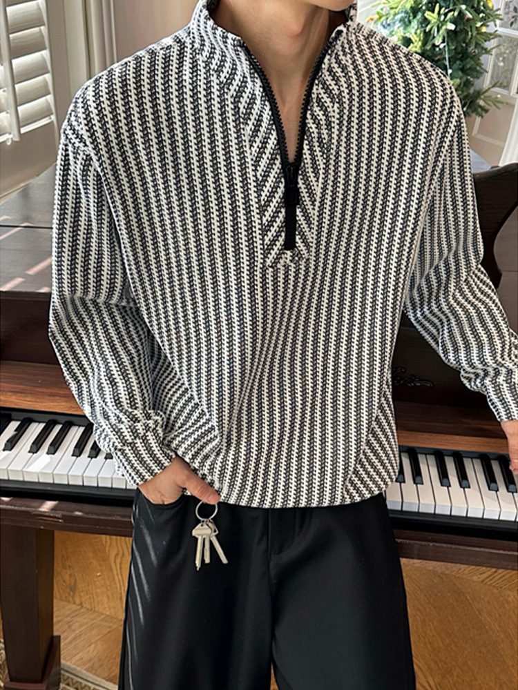 Sweatshirt With Half-zip Stand-up Collar And Herringbone Pattern_voghion.com