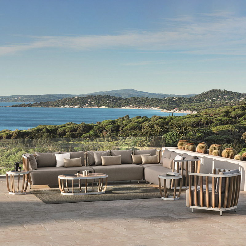 Sofá nórdico al aire libre de teca patio villa transfronteriza muebles al aire libre hotel jardín balcón combinación de sofá de madera maciza