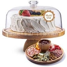 木质蛋糕展示盘甜点架水果托盘婚礼餐桌装饰熟食托盘透明圆形托盘
