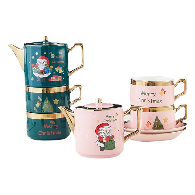 Estilo europeo del norte de cerámica tetera taza de agua conjunto Santa Claus juego de té taza de té juego de sala de estar hogar regalo
