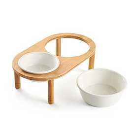 竹制宠物餐桌楠竹狗狗喂食架双碗保护颈椎猫咪碗架竹木猫狗水盆架