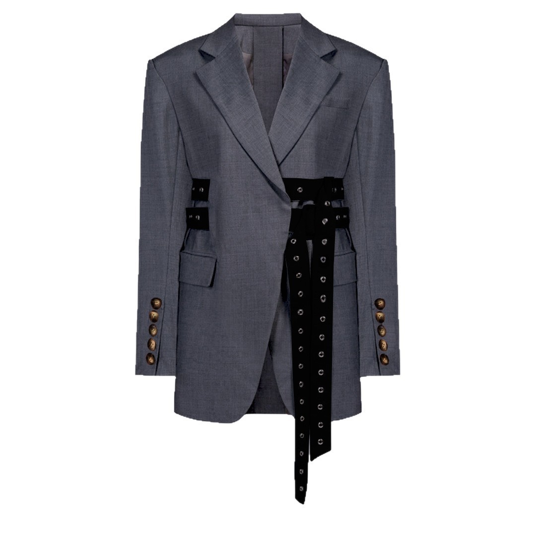 Autumn Women's Blazer, Fashionable and Elegant, Side Tie Waist, High-End Feel, Patchwork Long Sleeves, 2025 Amazon