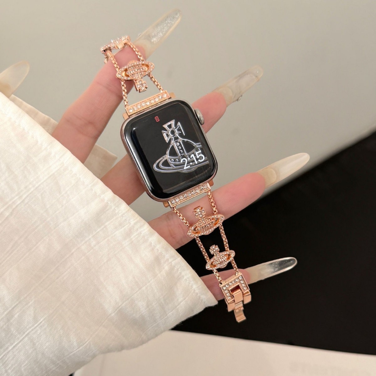 For Apple S10 Watch Strap Women's iwatch9 Metal Saturn Diamond Chain Se8765 Xiaomi 8/9pro