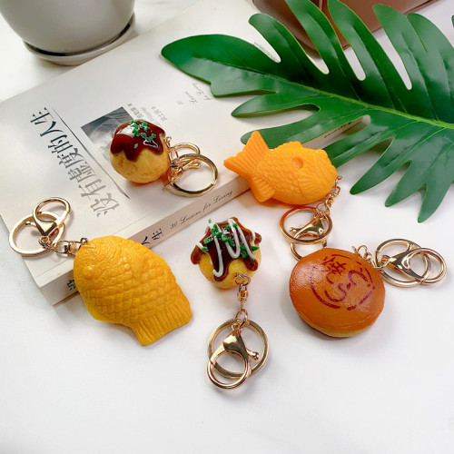 Fun and creative simulated food octopus balls dorayaki car keychain bag packaging pendant student gift