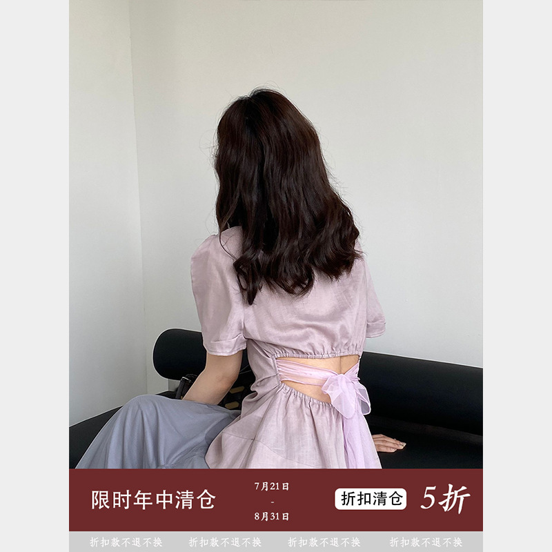 【Special Offer - No Returns】Jiangzuo Korean Style Lace-Up Short Sleeve Shirt for Women, Summer Design, Unique Top 8175