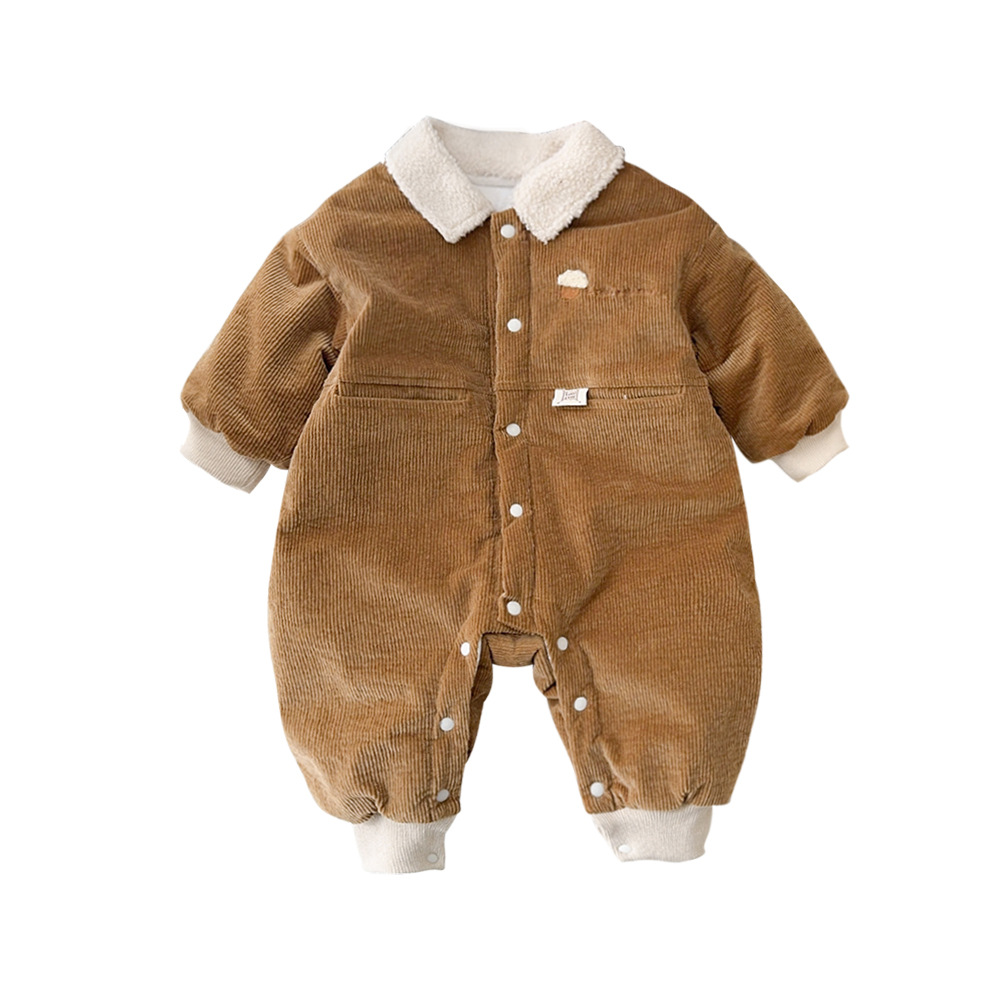 Ropa de bebé otoño e invierno versión coreana de la ropa para niños de moda mono bebé masculino a principios del invierno hermoso mameluco de algodón con clip de finales de otoño
