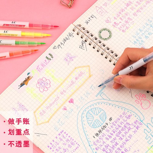 Dual-headed fluorescent highlighter, large capacity, quick-drying, colorful pen, designed for students to take notes, marking pen, journaling pen set, wholesale