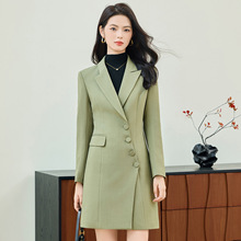 浅绿色西装风衣外套女春秋新款中长款大衣韩版休闲OL上衣秋冬季潮