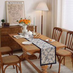 樂軒秀桌旗克萊因藏藍色蕾絲花邊桌旗 歐式棉麻茶旗餐旗工廠直供