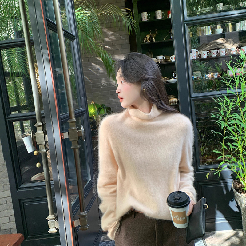 Hong Kong and American Apparel/Fashion/2026 Autumn/Winter New Korean Style High-Neck Cashmere Wool Knitted Sweater·Soft and Fluffy