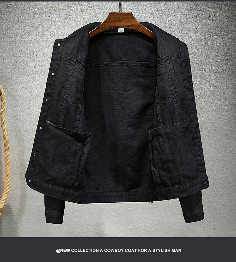 2024 Autumn New Men's Jacket, European And American Simple Jacket Men, Popular Pure Black Denim Coat For Men On Kuaishou_mkmklike.com