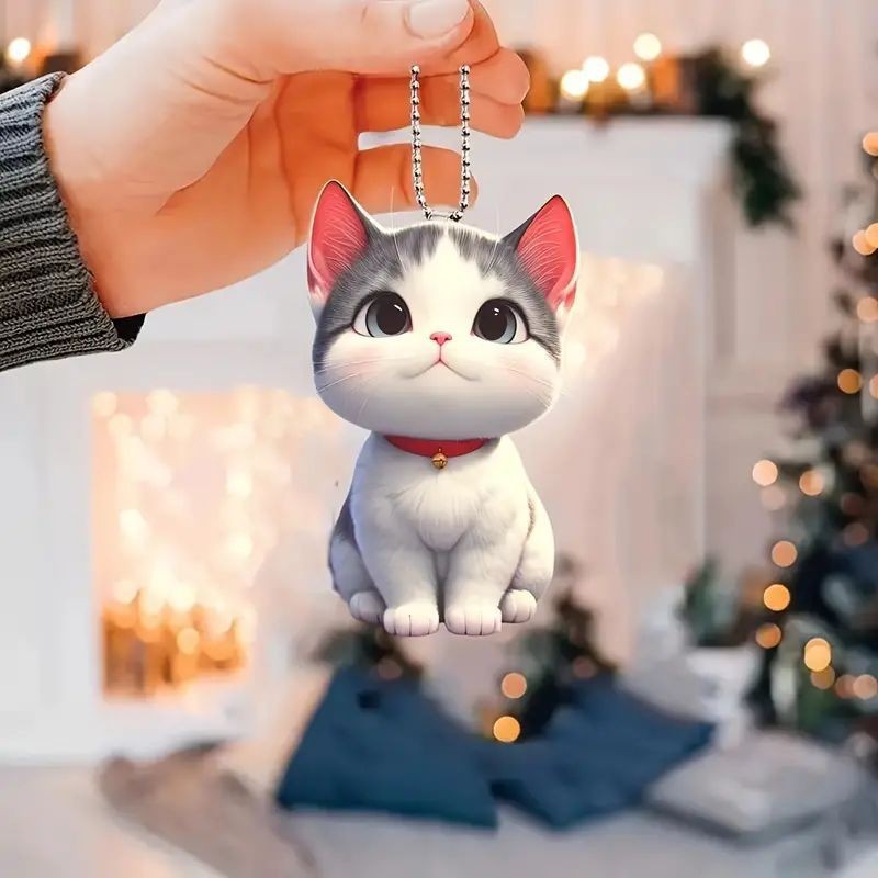 Adorable acrílico 2d gatito regalo de vacaciones colgante plano transfronterizo nuevo colgante de llavero colgante image 3