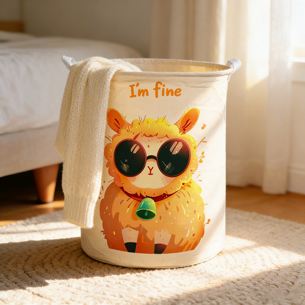 Cubo de almacenamiento de tela plegable e impermeable – para ropa sucia y juguetes, diseño cute.