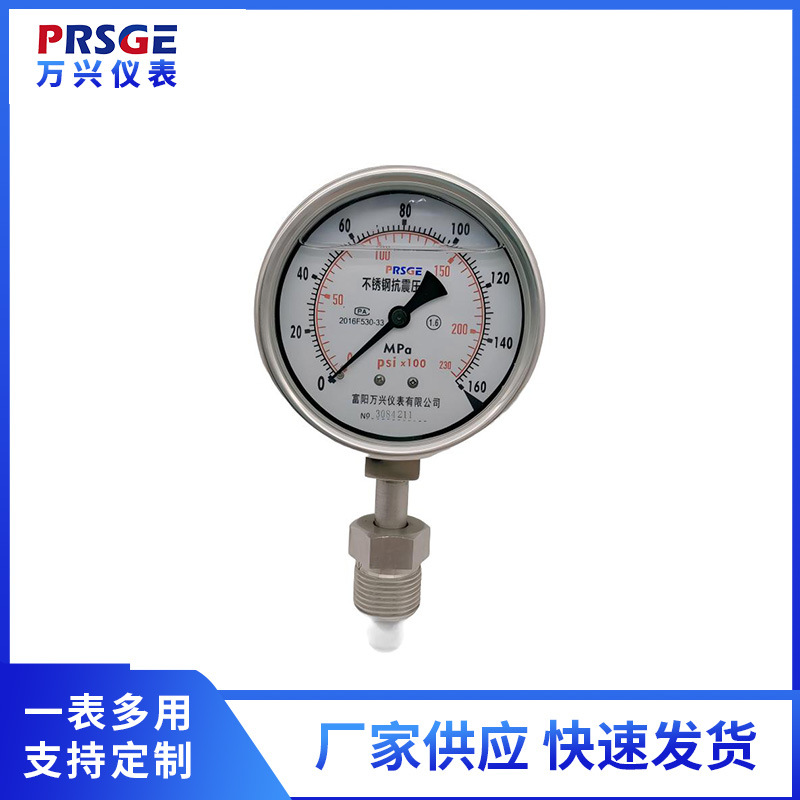 厂家供应 石化抗震不锈钢压力表  YN100B/WK/1 1/8-12UNF