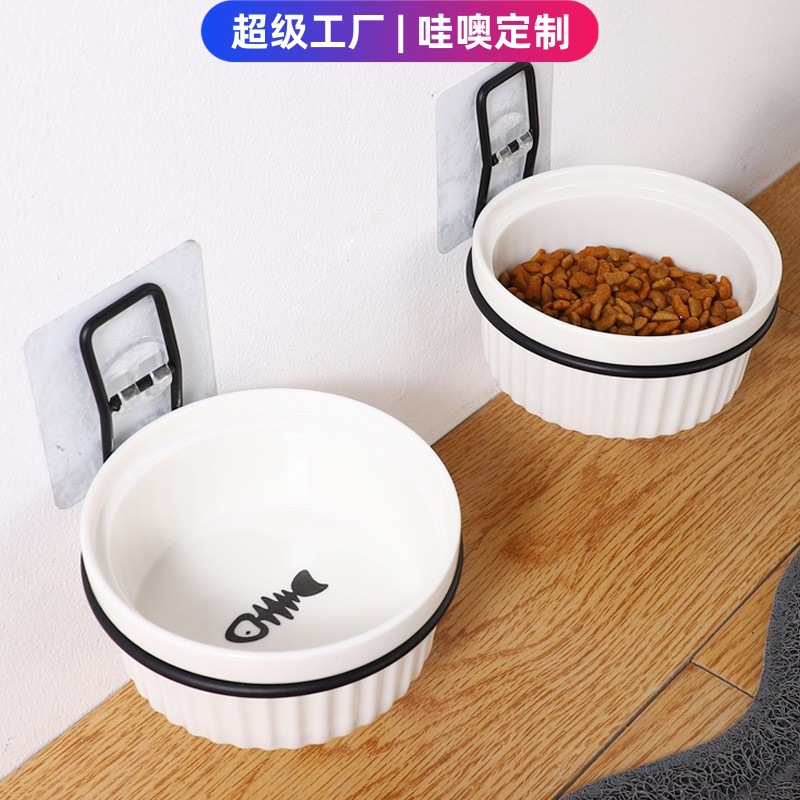와우 맞춤형 애완 동물 식품 분지 단단한 나무 고양이 케이지 고양이 빌라 고정 고양이 분지 안티 전복 개 그릇