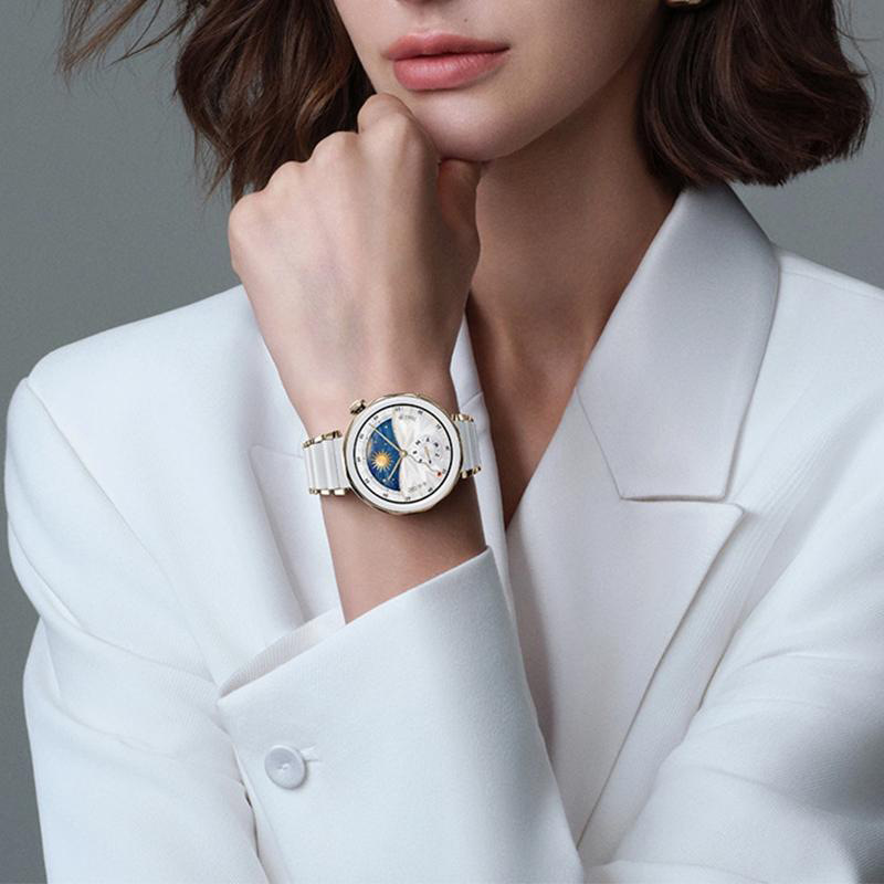 Aplicable para Huawei GT5Pro / GT5 / GT418mm correa de acero inoxidable cerámica hebilla de mariposa correa de cadena de tres cuentas